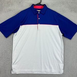 Donald Ross Golf Polo Shirt Adult Medium Blue White Colorblock Rugby Casual Mens